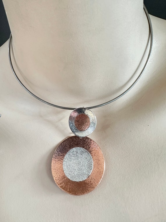 Striking two toned Mexican Silver and copper dang… - image 3