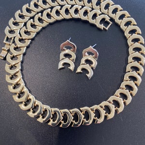 Thick 1990s gold plated designer style link necklace and matching earrings