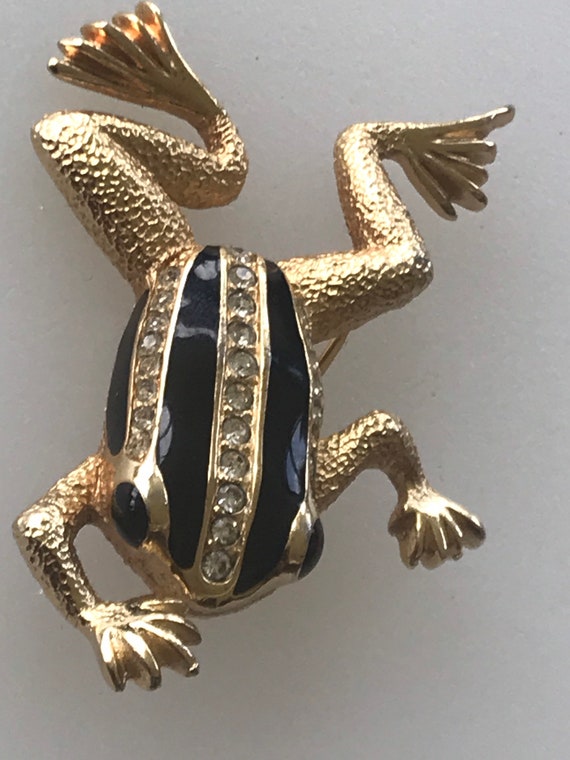 Beautiful 1980s enamel and diamanté Christian Dior frog brooch pin