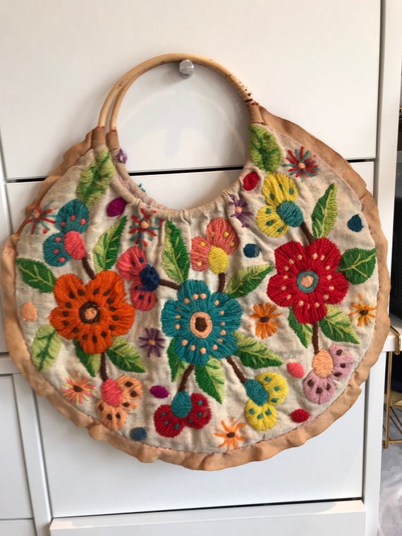 Vintage 1960s handmade wool tapestry bag project unfinished