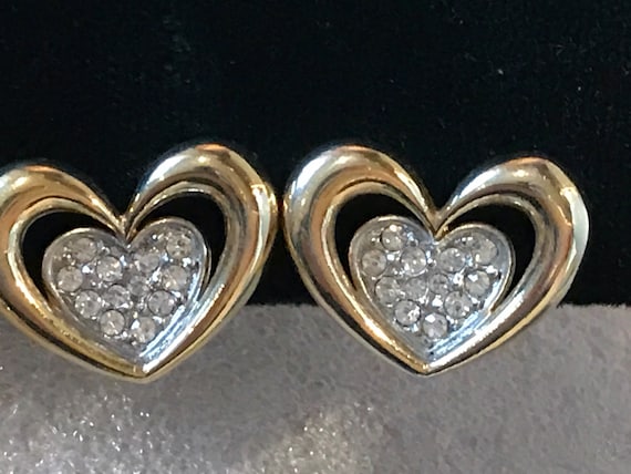 Attwood and Sawyer vintage crystal heart shaped clip on earrings