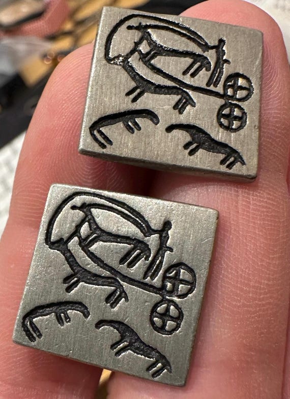 Mid century modern Swedish Pewter Cufflinks primitive design maker BT