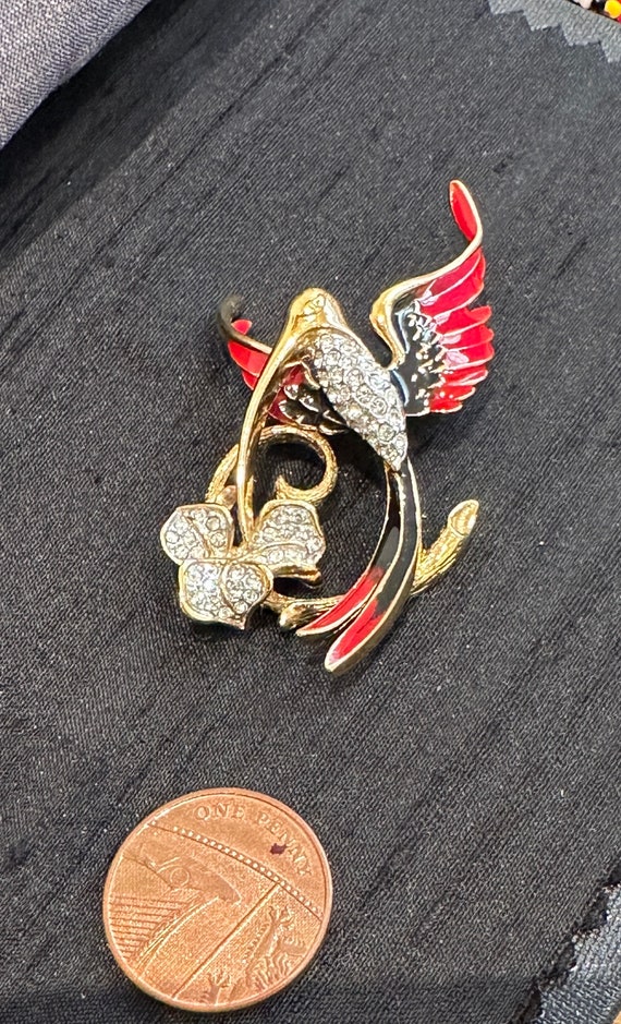 A&S Attwood & Sawyerガラス鳥ヴィンテージブローチタグ付F96 Signed AS Attwood & Sawyer Pave Set Crystal Hummingbird Brooch Pin
