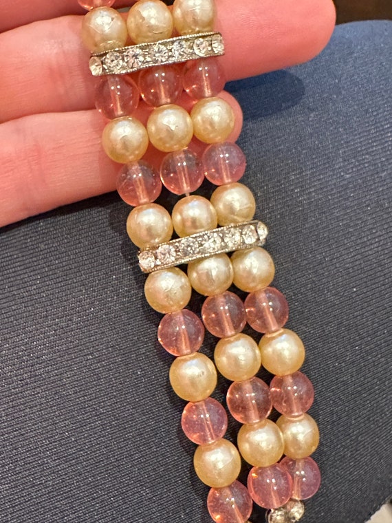1950s Vintage Pearl, Pink Glass and Rhinestone Bracelet - Etsy