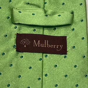 Authentic designer vintage Mulberry vivid green patterned mens silk tie