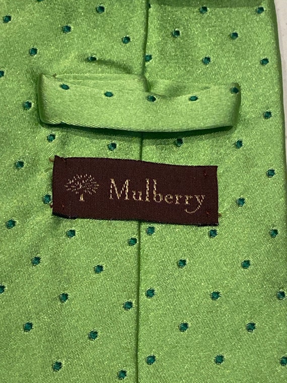 Authentic designer vintage Mulberry vivid green patterned mens silk tie