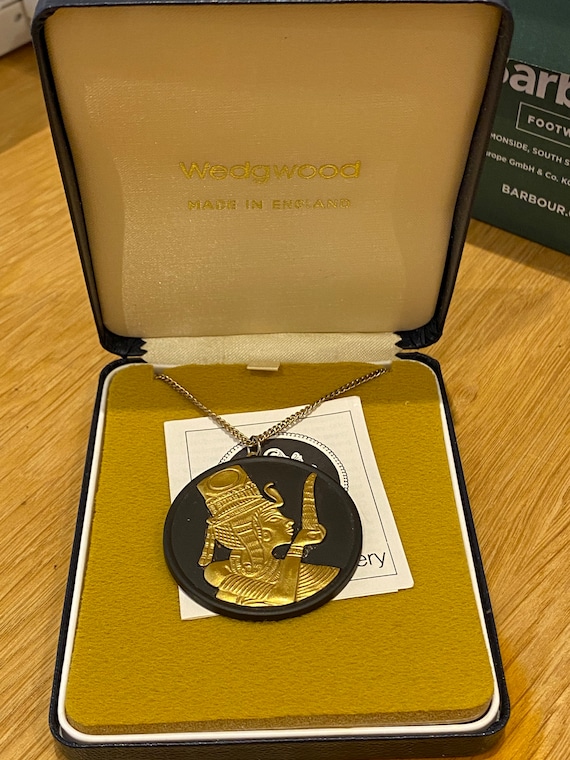 Wedgwood Black Jasperware Medallion: 24k Gold Plated Queen Ankhesenamum Pendant