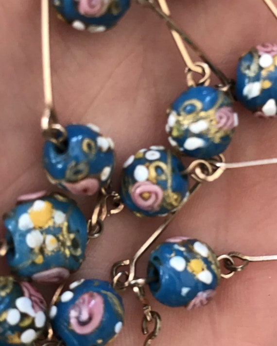Beautiful vintage Venetian at deco blue glass wedding cake beaded Necklace