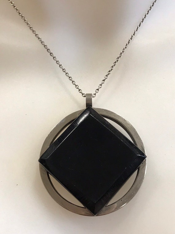 Unusual Modernist Oversized Chome And Black Acrylic Pendant c1960-70s