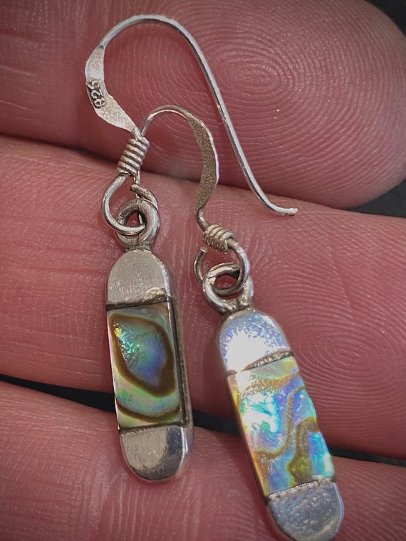 Kingfisher Hook Earrings Abalone Paua Shell Silver Fashion Jewellery 25mm Drop 