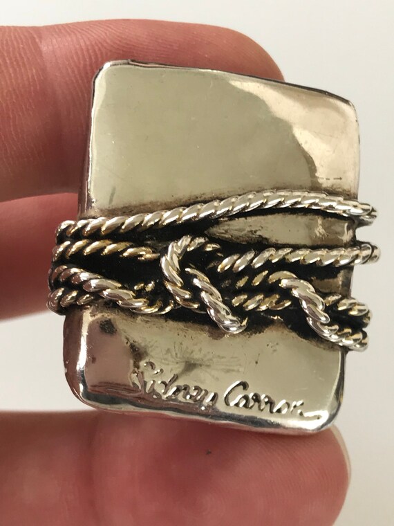 Modernist Sidney Carron Paris signed rope twist clip on earrings