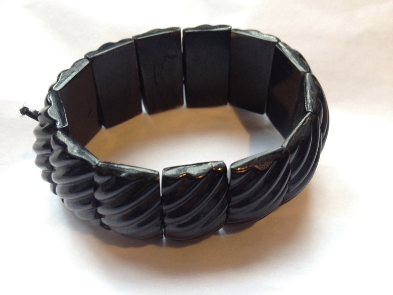 Beautiful Victorian dyed horn cuff panel bracelet