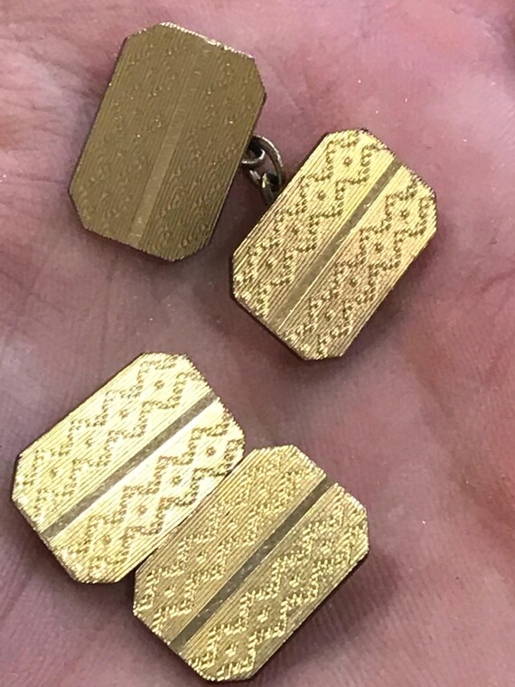 Art Deco Henry Griffith & Sons 12ct front and back engine turned cufflinks