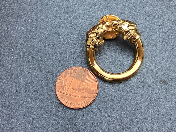 Vintage French Gold plated double headed animal brooch signed Malta Paris Made in France