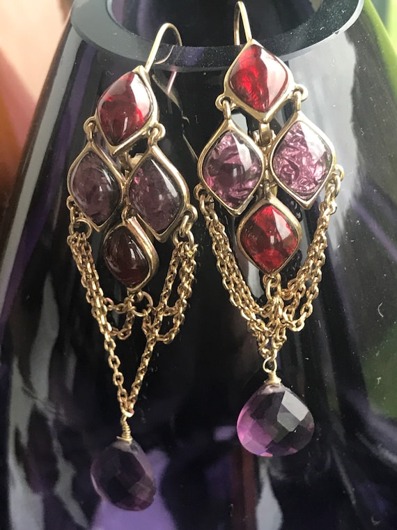 Liz Claiborne dangle drop glass cabochons pierced earrings 80s-90s
