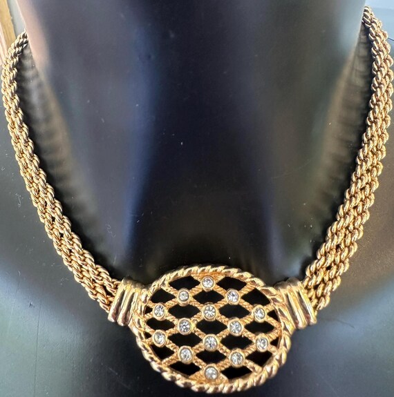 Vintage Christian Dior Gold Plated Crystal Collar Necklace