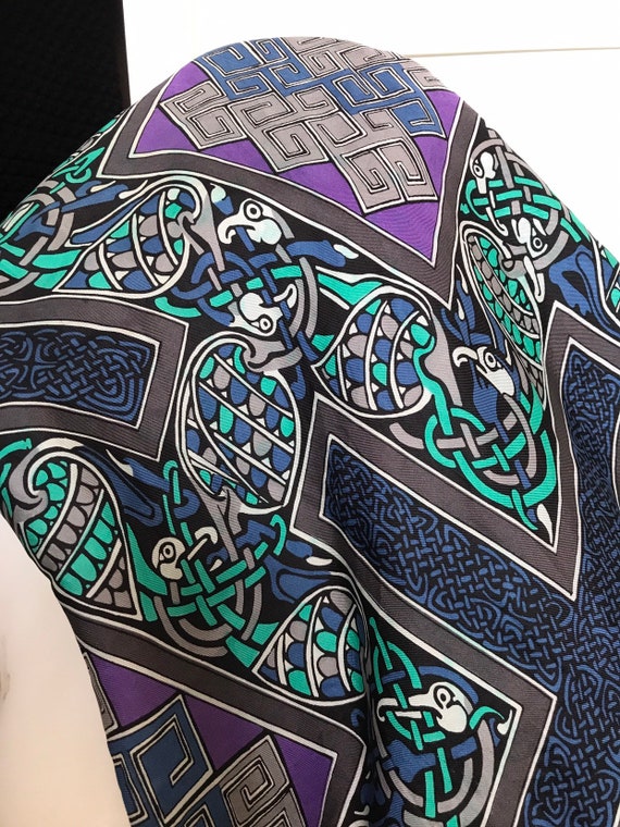 Beckford silk Lindisfarne Celtic design silk scarf purple blue and grey