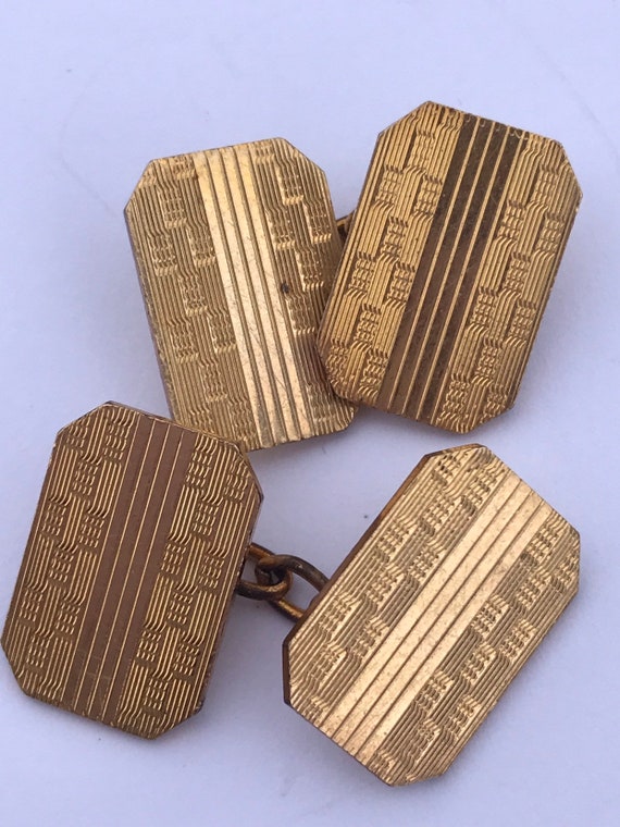 Art Deco 12ct Gold Front and Back engine turned Henry Griffiths & sons Cufflinks
