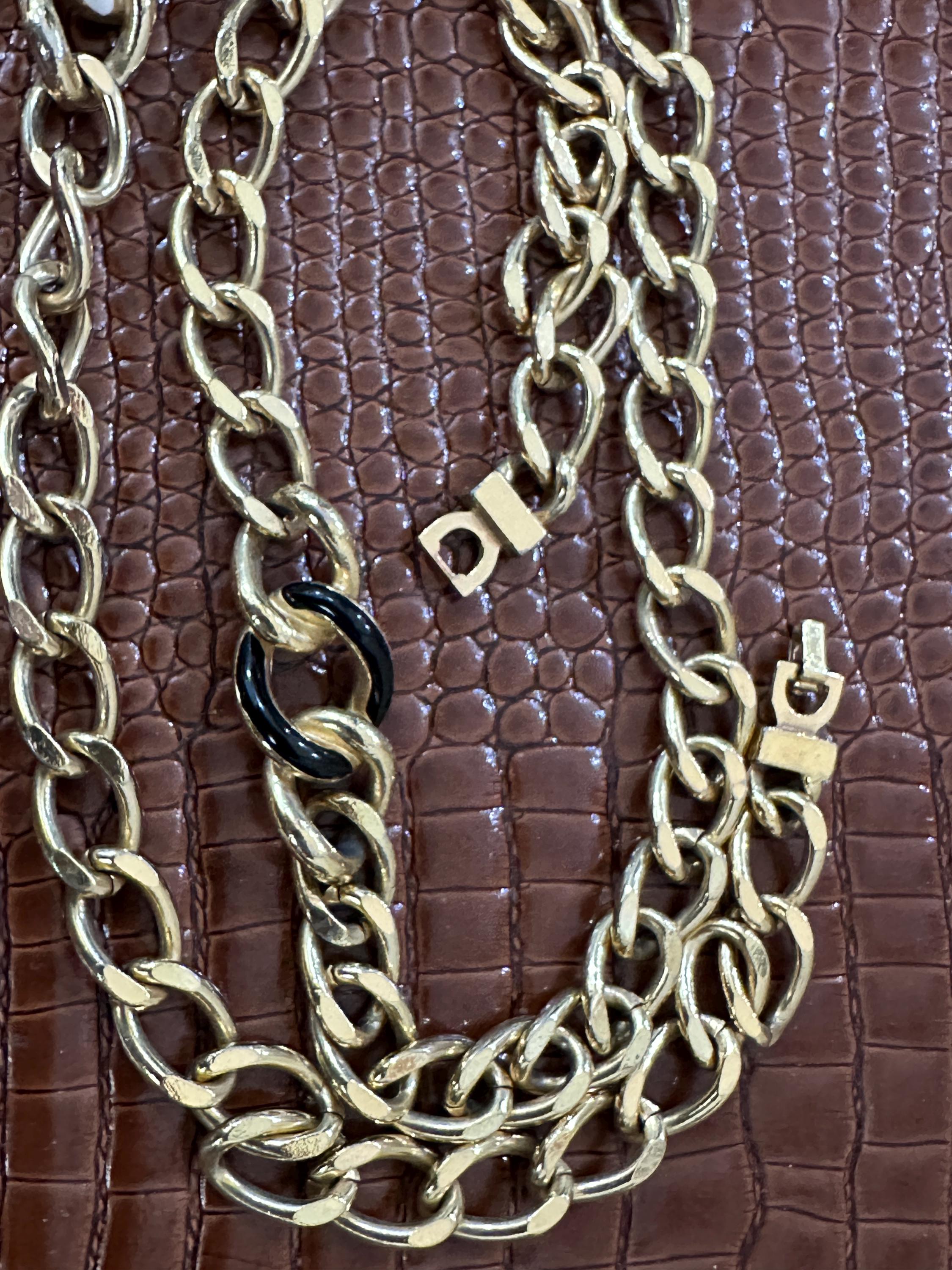 Christian Dior Vintage Gold Plated Chain Necklace: Black & White