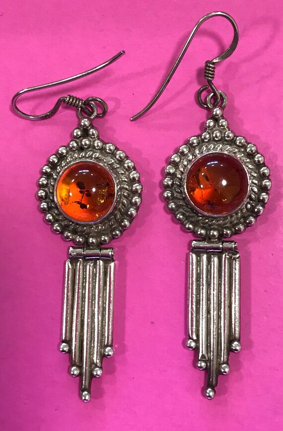 Vintage 925 Sterling Silver and baltic honey amber drop earrings