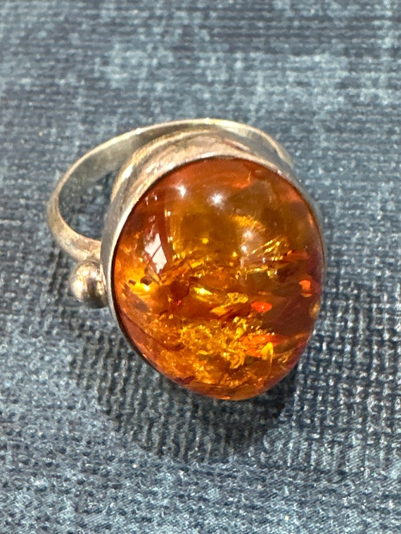 Large chunky modernist style Baltic Amber and 925 silver ring size U.K. P US size 7.45
