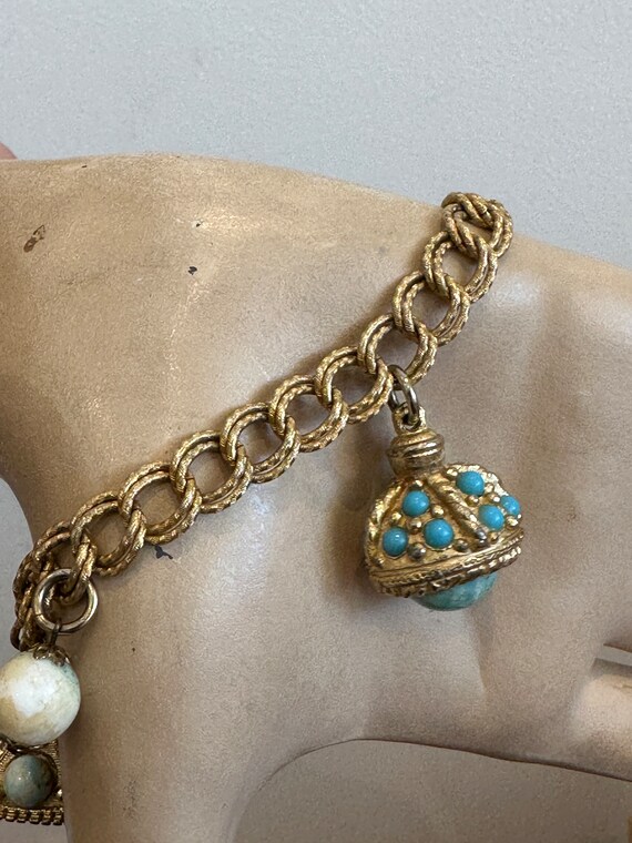 Vintage gold plated chunky charm bracelet with la… - image 9