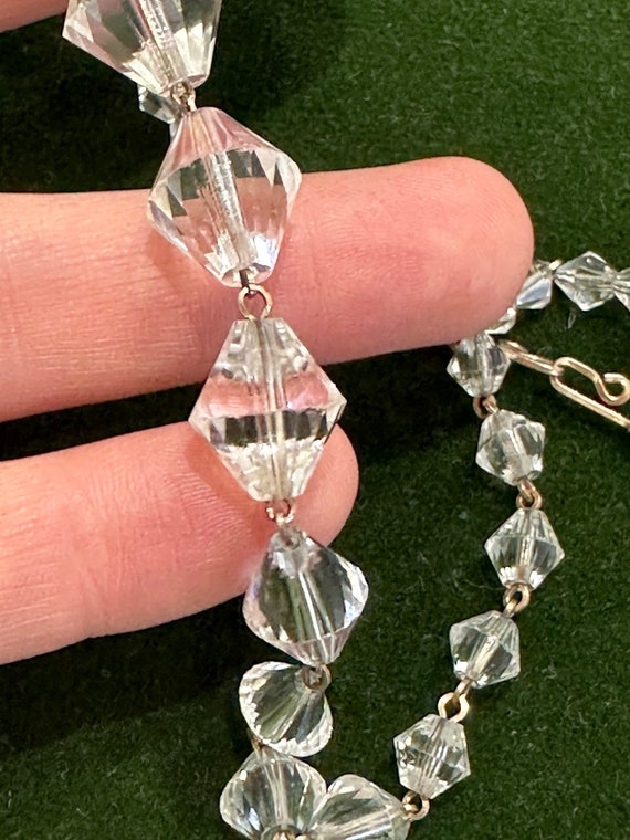 Art Deco Crystal Beaded Necklace: Faceted Cut Glass, Gold Tone