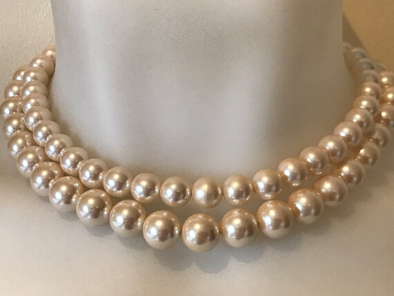 Vintage Double Stranded Faux Pearl Necklace signed Richelieu