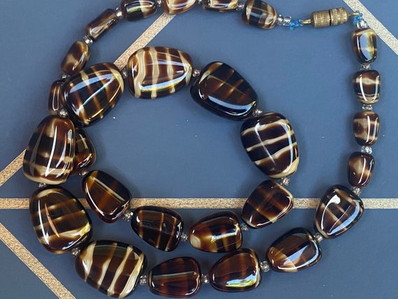 Beautiful vintage glass tiger stripes pebble bead… - image 5