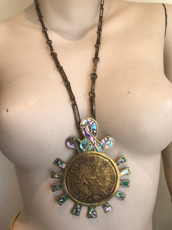 Vintage Mexico Metales Casados Statement piece oversized pendant necklace