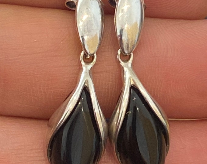925 Sterling silver and black Resin dangle stud drop earrings