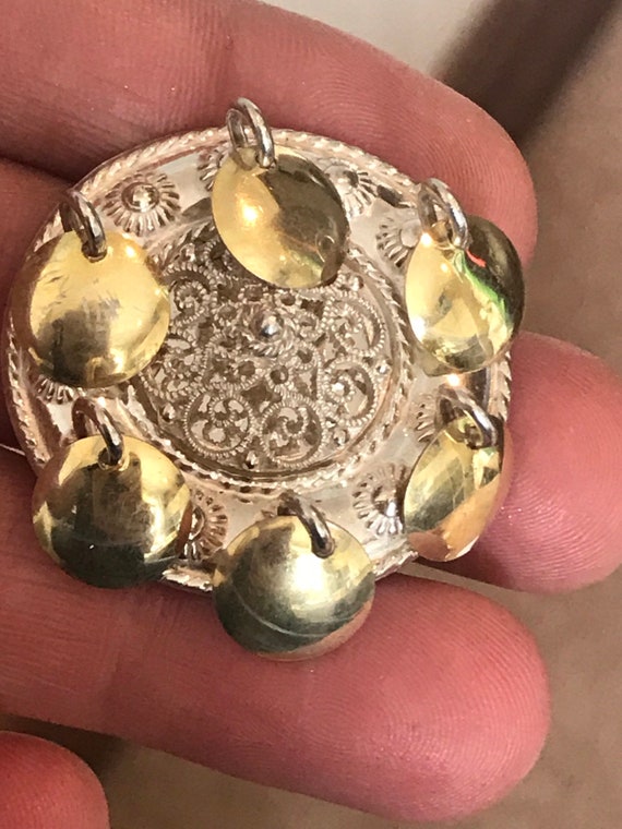 Sylvsmidja 830S Norwegian silver solje pin brooch with gold wash spoons
