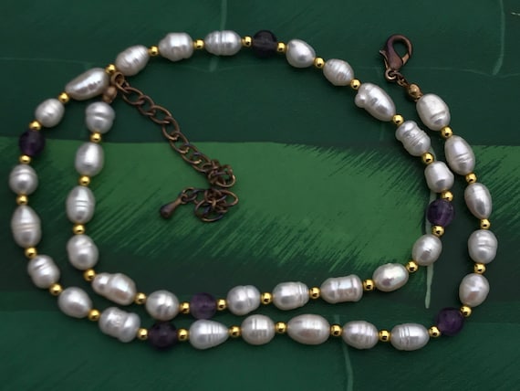 Fresh water pearl and Amethyst necklace with gold accent beads