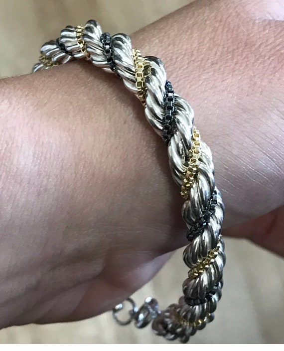 Unusual Hallmarked solid silver ladies chunky rope chain bracelet