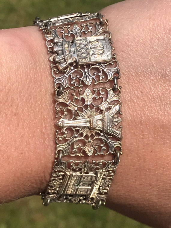 Vintage silver plated French Souvenir bracelet Notre-Dame Arc de Triomphe