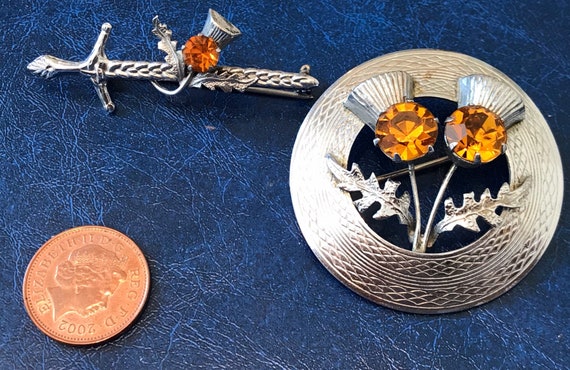 Two Matching Vintage Scottish Thistle Signed MIZPAH Brooches