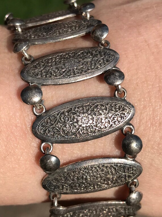 Beautiful vintage ethnic silver plated tribal panelled bracelet boho