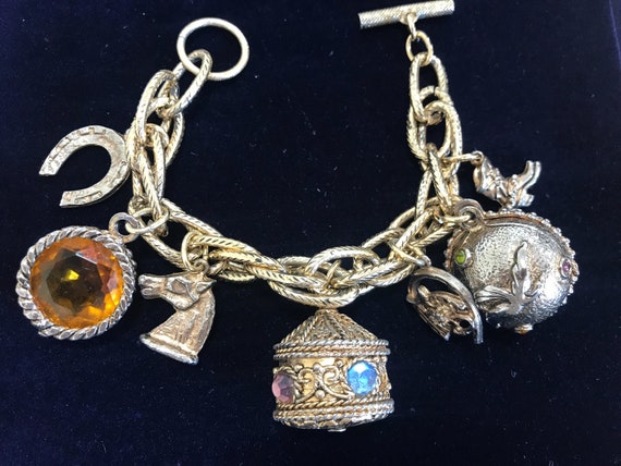 Chunky vintage gold tone charm bracelet.
