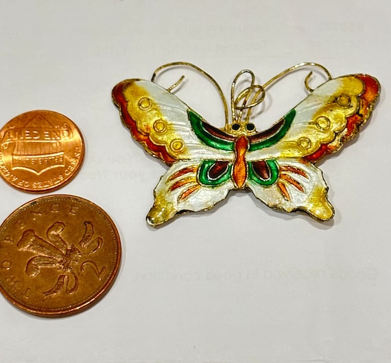 Vintage 1970s cloisonné enamelled large butterfly pendant