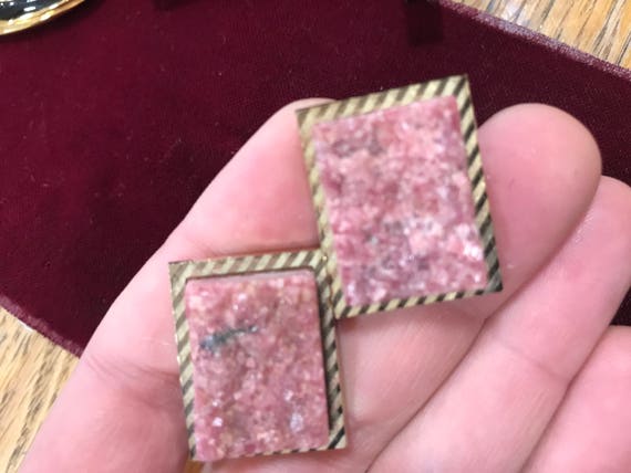 Vintage c1970s chunky gold tone metal and Druzy quarts men's cufflinks Fathers day