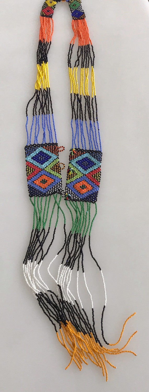 Outstanding vintage African multi coloured beaded statement piece bib necklace