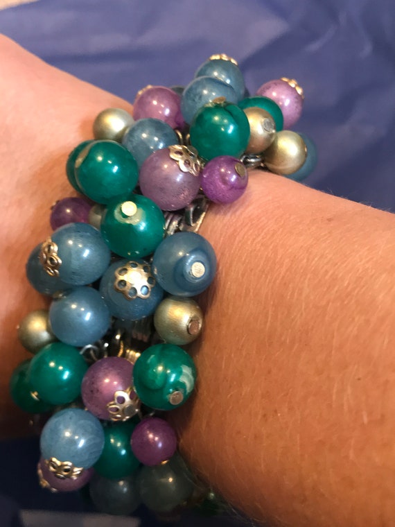1960s vintage lucite brightly coloured beaded bubble drop bracelet