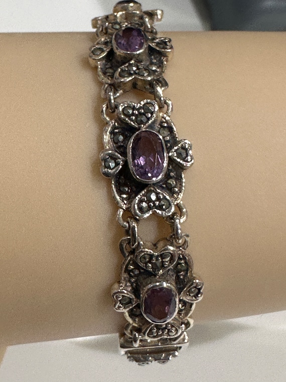 Vintage silver Marcasite and Amethyst bracelet - image 6