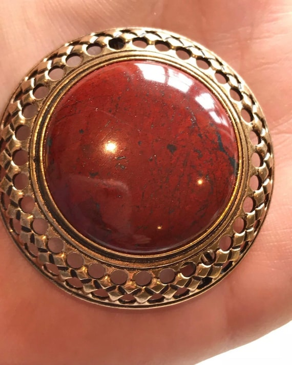 Original vintage Brooch by Kalevala Koru (Finland) Bronze large red stone Signed