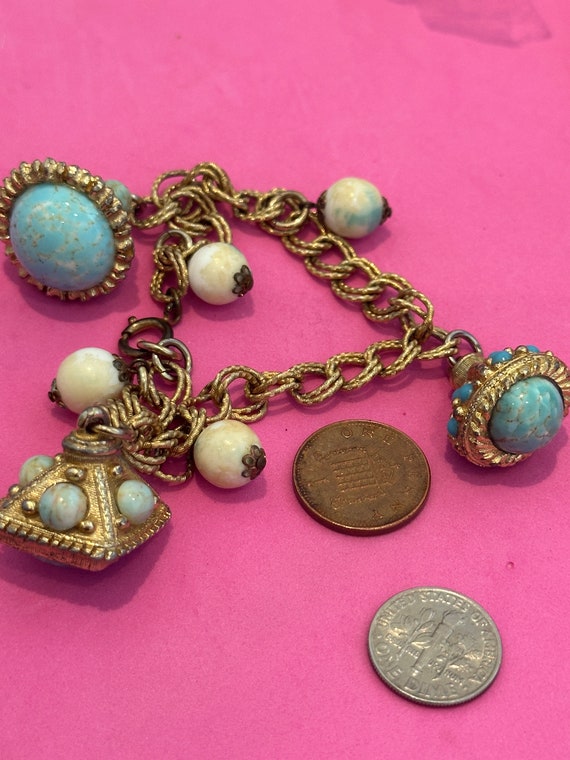 Vintage gold plated chunky charm bracelet with la… - image 1