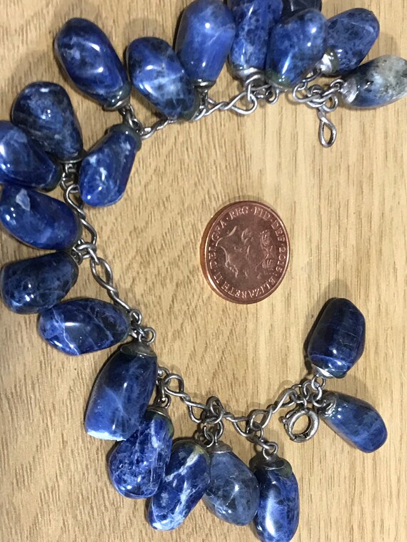 Vintage blue agate stone chain beaded charm bracelet