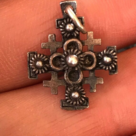 Tiny Vintage JERUSALEM 950 Silver Cross Charm