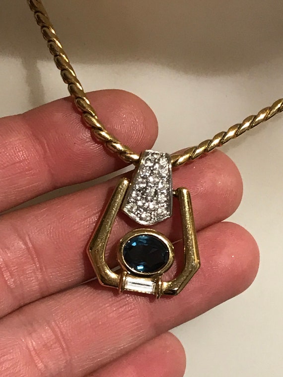 Vintage 1970s/80s Swarovski crystal gold plated snake chain pendant necklace