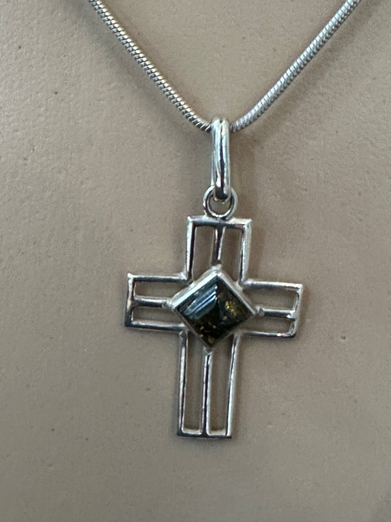 Vintage Baltic Amber and solid silver cross and chain