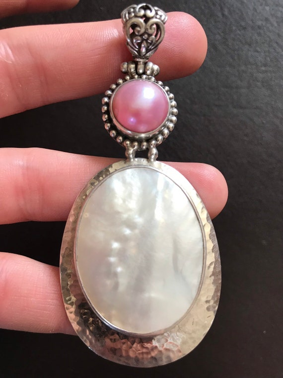 Stunning solid silver and pearl statement piece pendant signed AF925